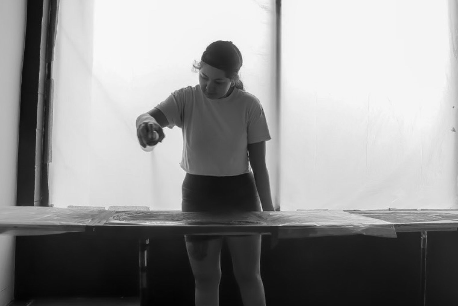Prep in the kitchen, in black and white