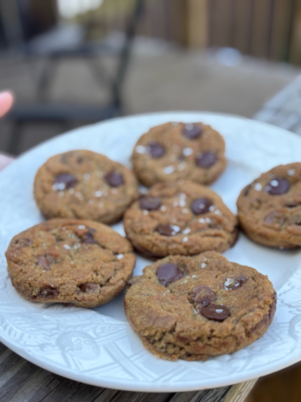 A plate of salted chocolate chip cookies